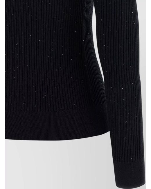 Max Mara Black Silk Wool Ribbed Crew Neck Long Sleeve Sweater