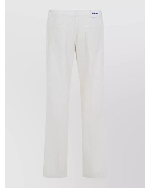 Kiton White Cotton Corduroy Straight Leg Five Pocket Pants for men