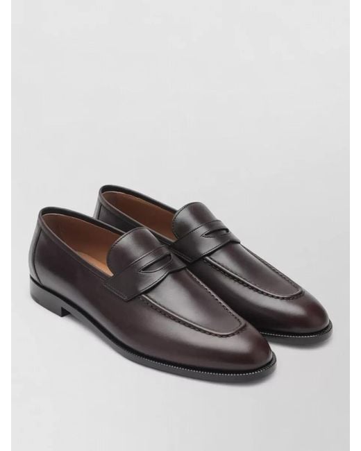 Loro Piana Brown Leather Penny Strap Loafers Round Toe