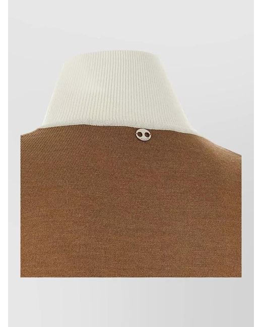 Rabanne Brown Virgin Wool Silk V-Neck Trompe Loeil Long-Sleeve Sweater