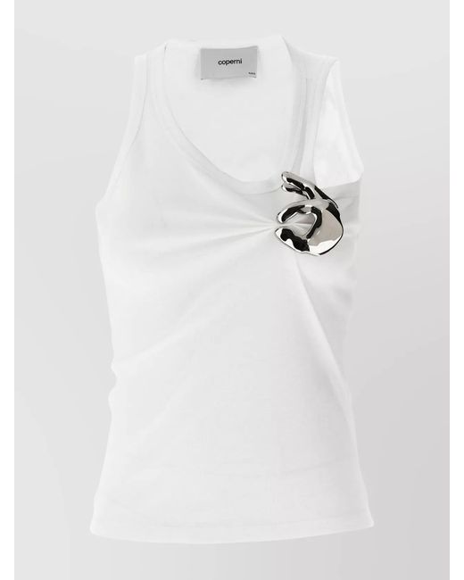Coperni White Cotton Asymmetric V-Neck Sleeveless Tank Top