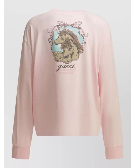 Ganni Pink Cotton Crew-Neck T-Shirt