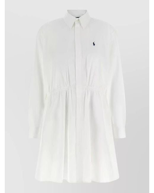 Polo Ralph Lauren White Shirt Dress Waist Tie Long Sleeves