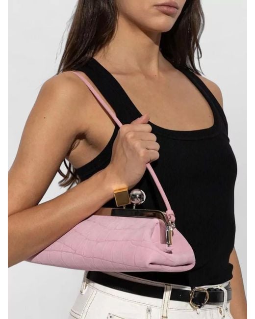 Jacquemus Pink Salon Crocodile Effect Leather Clutch Bag