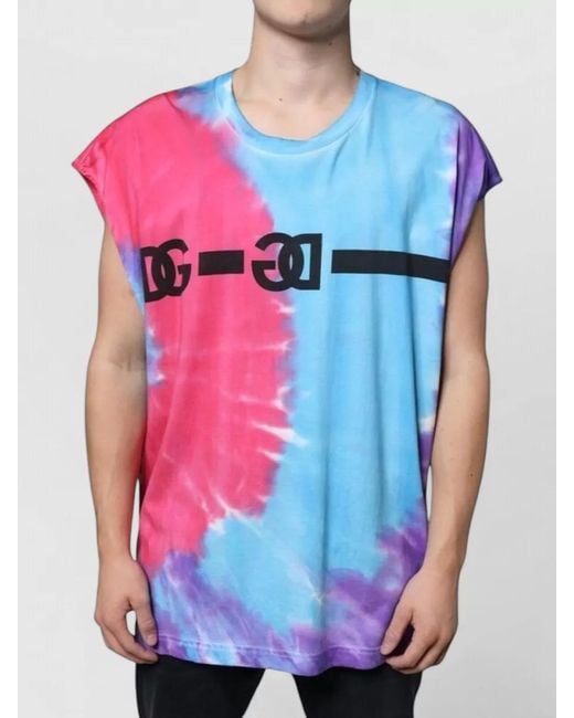 Dolce & Gabbana Blue Tie Dye Cotton Sleeveless Crew Neck T-Shirt for men
