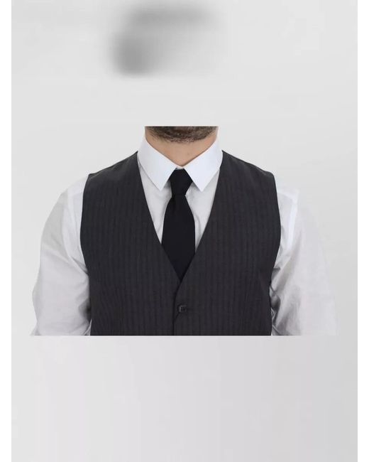 Dolce & Gabbana Blue Wool Slim-Fit Striped Single-Breasted Waistcoat for men