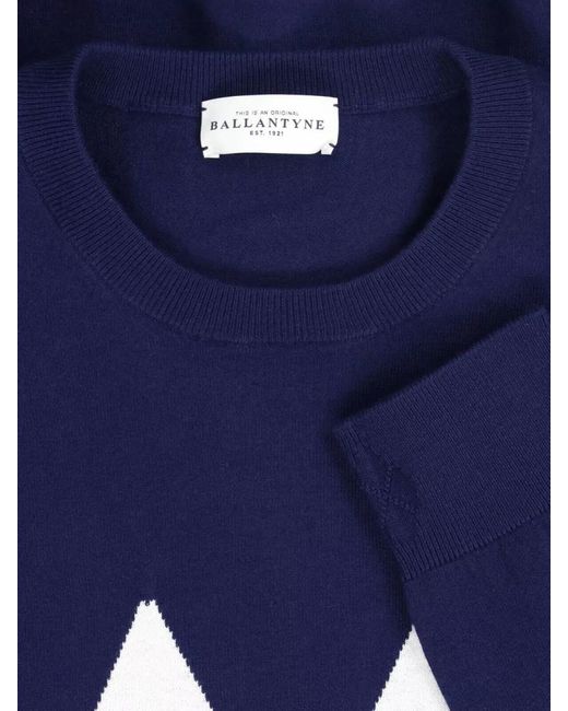 Ballantyne Blue Argyle Pattern Crew Neck Knit Sweater for men