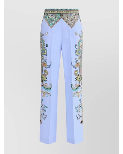 Etro Blue Silk Straight Trousers