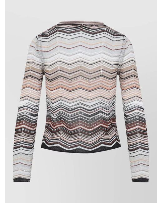 Missoni Gray Lamé Chevron V-Neck Long-Sleeve Cardigan