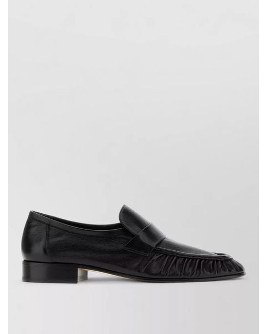 The Row Black Leather Loafers Block Heel Fringe Detail