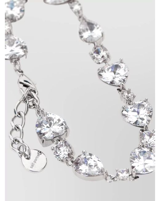 Self-Portrait Gray Crystal Droplet Bracelet Adjustable Chain Hearts