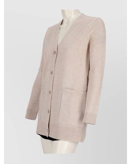 Max Mara Natural Cashmere Wool Sequin Embroidered V-Neck Long-Sleeve Cardigan