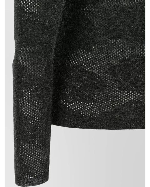 Brunello Cucinelli Black Flower Lace Knit Crew Neck Sweater
