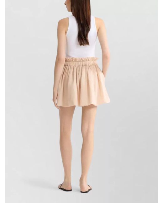 Patou Natural Silk Nylon Striped Shorts Ruffled Hem