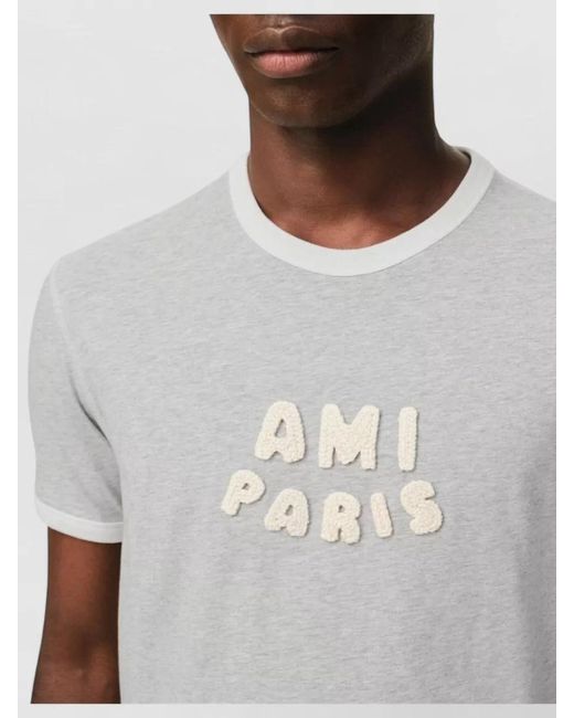 AMI White Crew Neck T Shirt Contrast Trim Embroidery for men