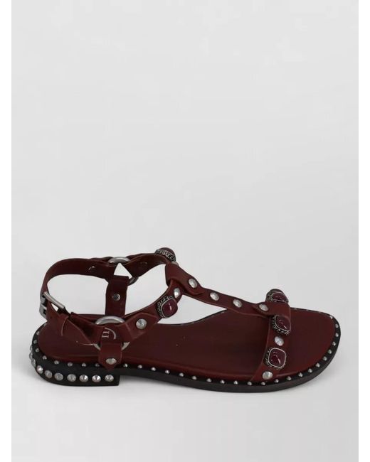 Ash Brown Podium Leather Ankle Strap Studded Sandals