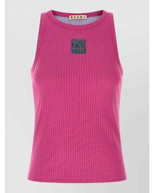 Marni Pink Cotton Logo Patch Tank Top