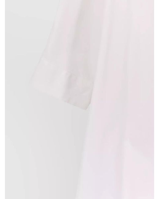 Aspesi White Long Dress V Neckline Puff Sleeves