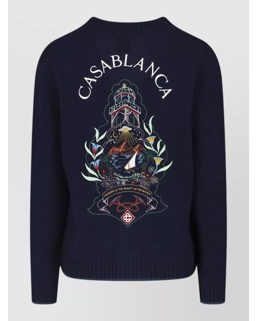 Casablanca Blue Cashmere Merino Wool Relaxed-Fit V-Neck Cardigan for men