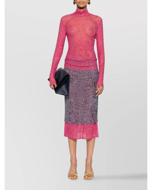 Dries Van Noten Purple Printed Fitted Skirt