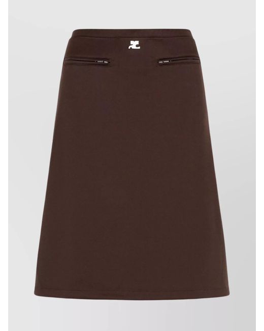 Courreges Brown Logo Midi A-Line Skirt