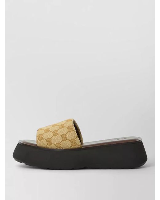 Gucci Black Platform Slide Sandal Canvas Upper Logo