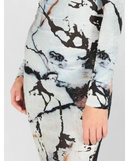 Roberto Cavalli White Dress Abstract Pattern Fitted Silhouette Midi