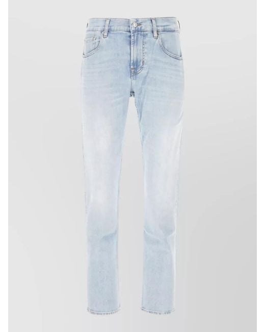7 For All Mankind Blue Denim Trousers Faded Wash Five Pocket Design for men