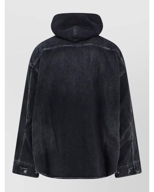 Balenciaga Black Denim Jacket Hood Logo Front Pockets for men