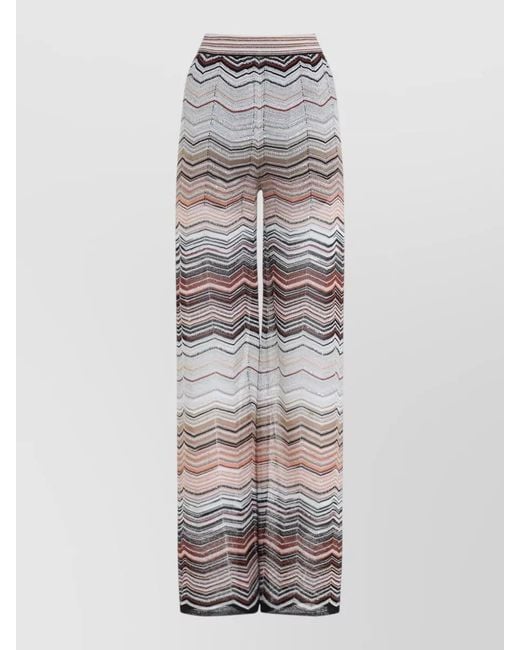 Missoni Gray Chevron Lamé High-Rise Wide-Leg Trousers