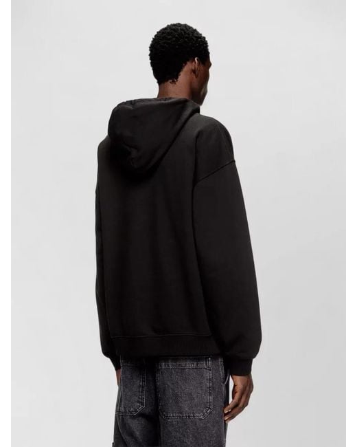 DIESEL Black Cotton Hooded Sweatshirt Kangaroo Pocket for men