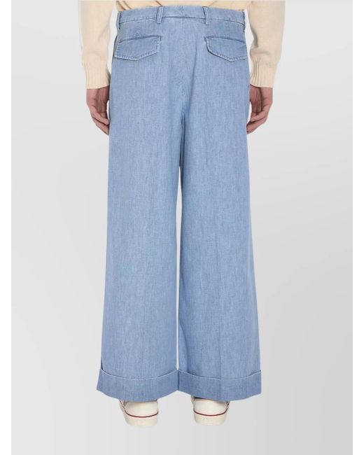 Valentino Garavani Blue Cotton Oversized Wide-Leg Trousers for men