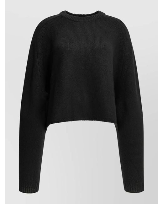 Lisa Yang Black Cropped Knit Top Long Sleeves Round Neckline