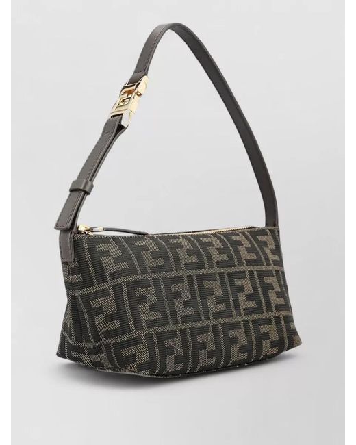 Fendi Gray Small Ff Jacquard Shoulder Vanity Bag