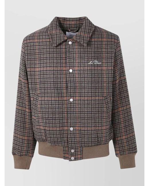 Les Deux Gray Houndstooth Varsity Jacket Collared Ribbed Hem for men