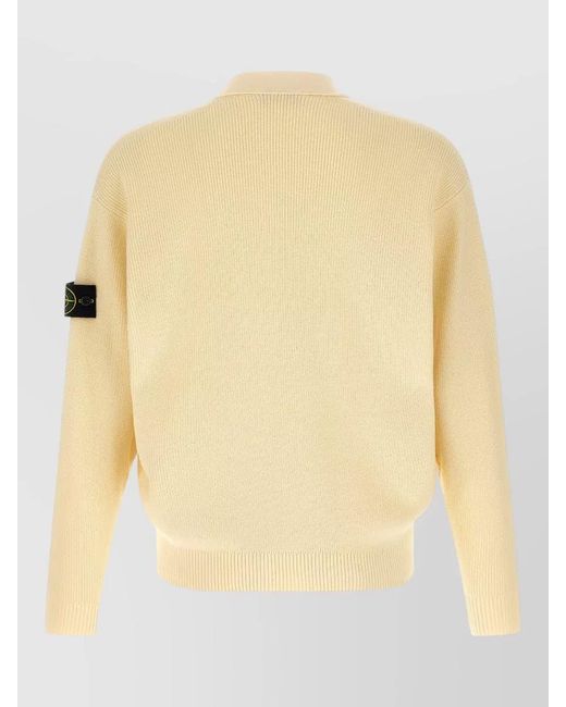 Stone Island Natural Ribbed V Neck Long Sleeve Cardigan for men