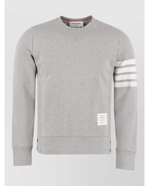 Thom Browne Gray Cotton Crew Neck Striped Sleeve Sweatshirt for men
