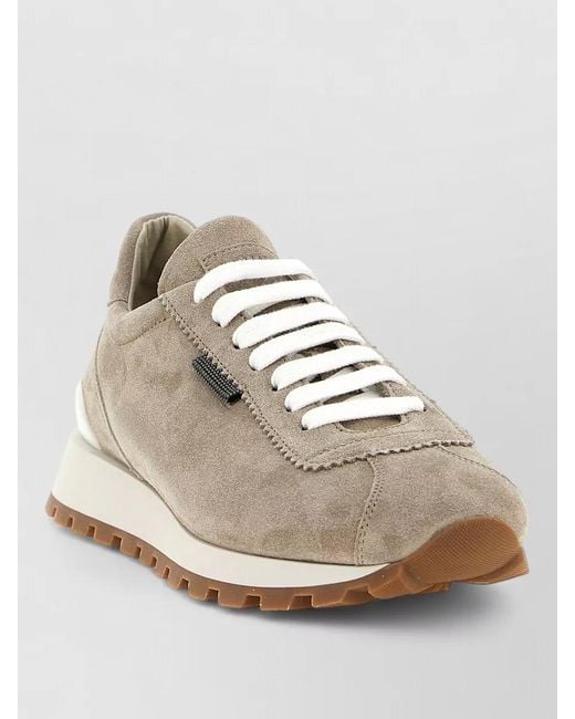 Brunello Cucinelli White Runners Suede Sneakers Lace Up Design