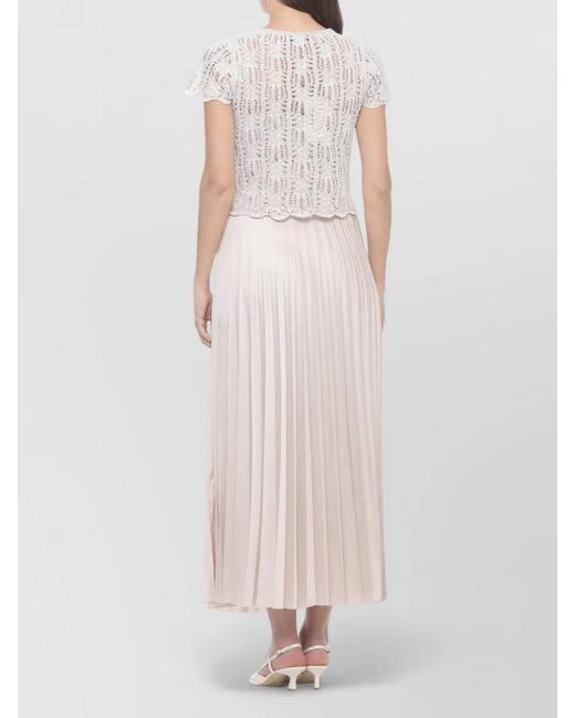 D.exterior White Knee Length Dress Knit Top Lace Skirt