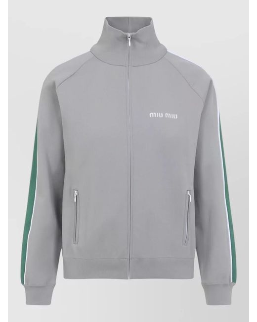 Miu Miu Gray Cardigan Jacket High Collar Raglan Sleeves