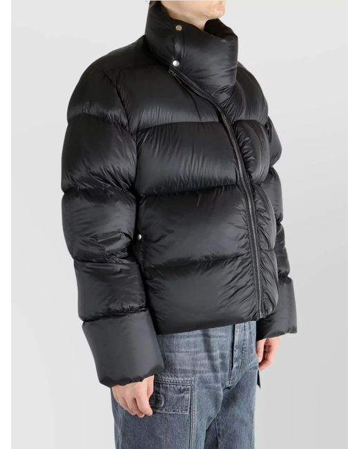 Rick Owens Black Down Quilted High-Neck Asymmetric-Zip Puffer Jacket for men