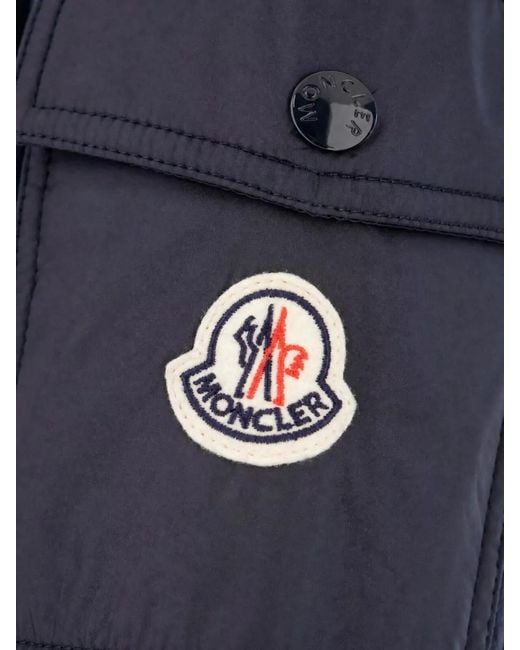 Moncler Blue Crew Neck Jacket Ribbed Cuffs Hem for men