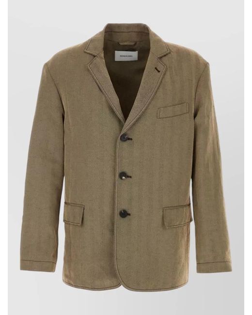 Ferragamo Green Embroidered Linen Blend Blazer for men