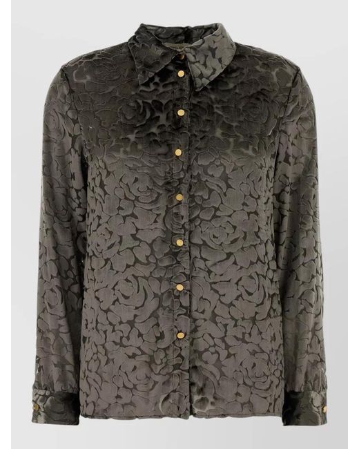Alberta Ferretti Black Collared Floral Shirt Lightweight Long Sleeves