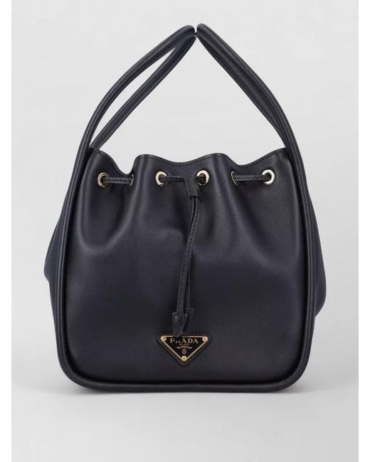 Prada Blue Bucket Bag Smooth Calf Leather Handles
