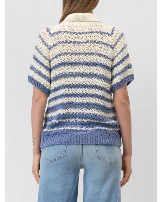 Closed Blue Cotton Cardigan Short Sleeves Ribbed Trim