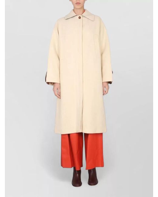 Alysi Red Coat Contrast Cuffs Long Sleeves Pockets