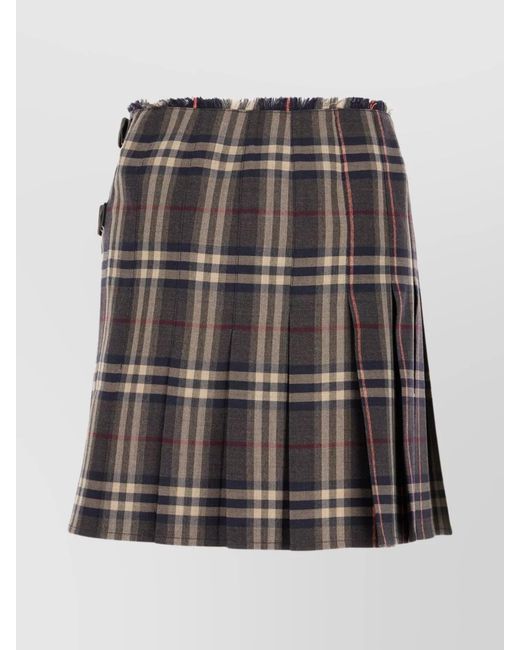 Burberry Black Wool Checked Pleated Mini Skirt