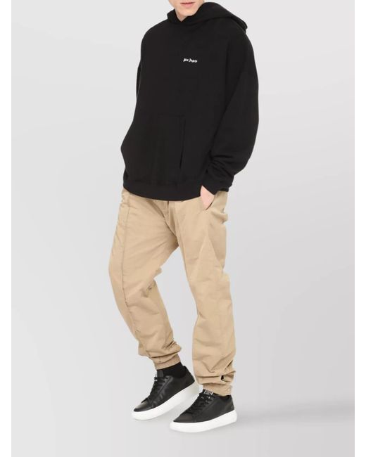 Palm Angels Blue Ribbed Cotton Hoodie for men