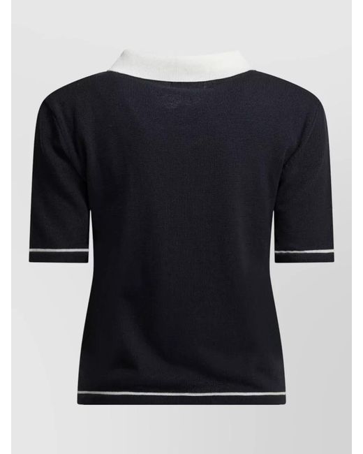 Ines De La Fressange Paris Black Knit Top Chest Pockets Contrasting Collar